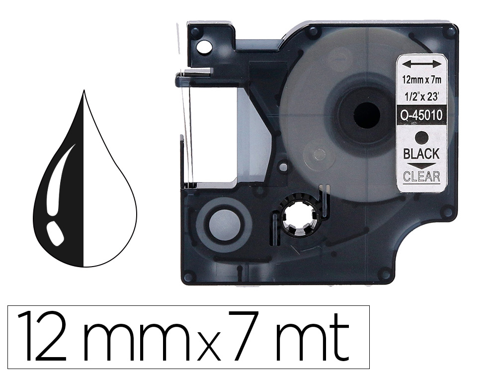 FITA Q-CONNECT PRETA-TRANSPARENTE 12MM X 7MT D1