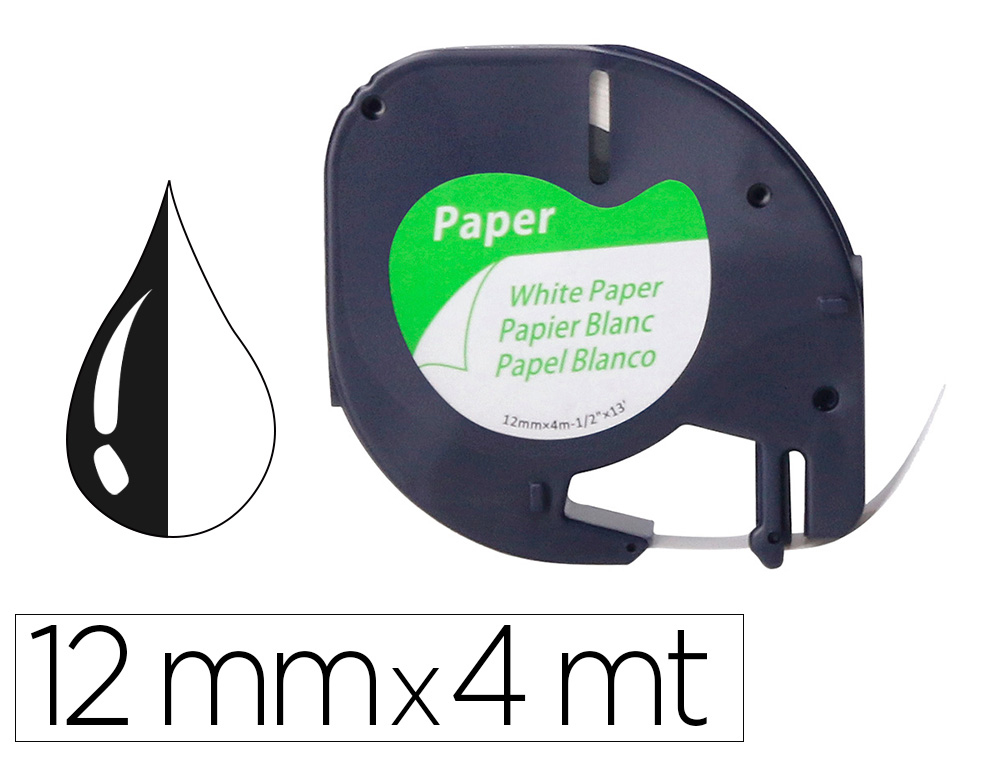 FITA Q-CONNECT 12MM X 4MT PRETA-BRANCA PARA LETRATAG
