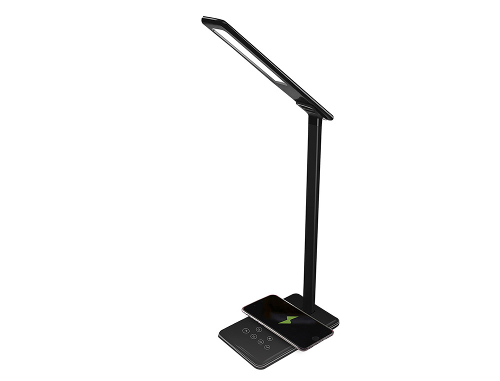 CANDEEIRO DE ESCRITORIO Q-CONNECT PROFISSIONAL ABS 48 LEDS 5 W SENSOR 5 NIVEIS CARREGADOR WIRELESS COR PRETO