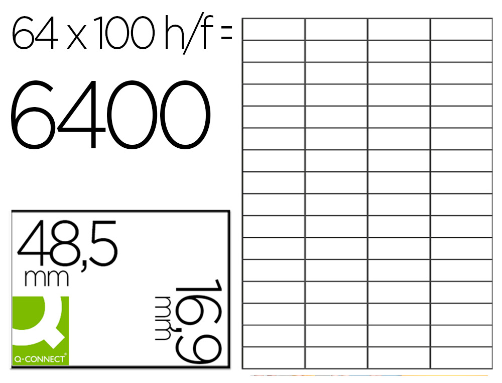 ETIQUETA ADESIVA Q-CONNECT KF11207 FORMATO 48,5X16,9 MM FOTOCOPIADORA A LASER E TINTEIRO CAIXA COM 100 FOLHAS DIN A4
