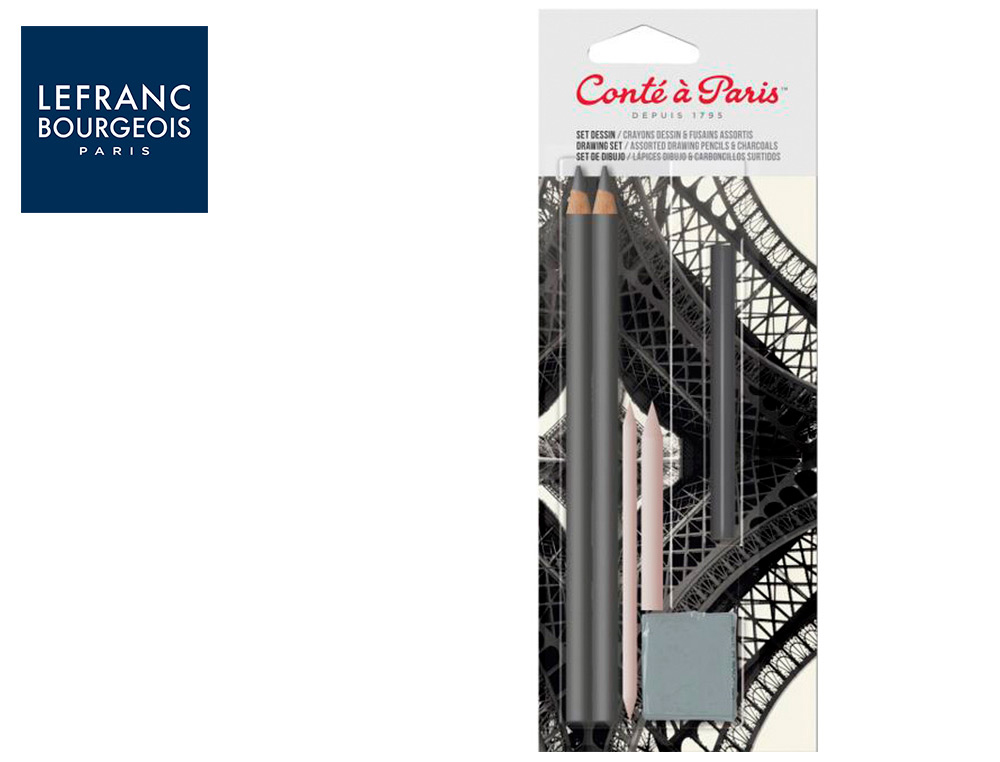 CONJUNTO DE DESENHO CONTE A PARIS BLISTER DE 2 LAPIS 2H/6B + 1 BARRA CARVAO + 2 ESFUMINHOS + 1 BORRACHA