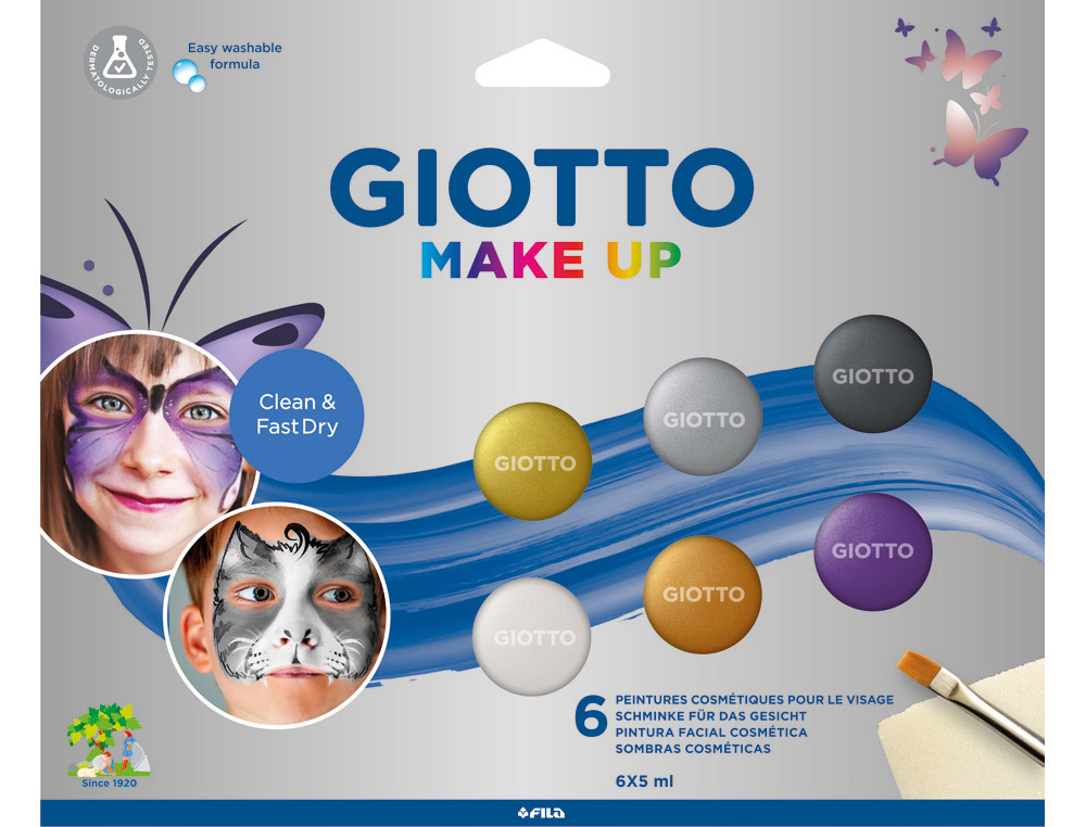 CONJUNTO GIOTTO MAKE UP PINTURA FACIAL 6 FRASCOS 5 ML CORES METALICAS