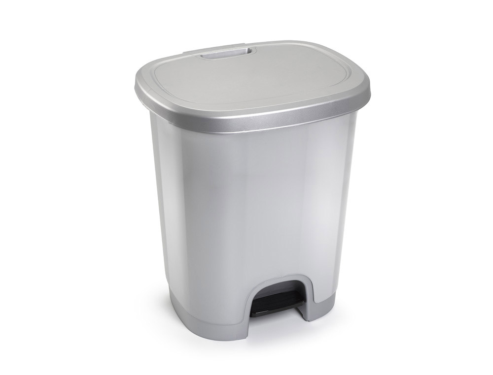 CONTENTOR PLASTICFORTE PLASTICO COM PEDAL 27 LITROS COR PRATA 380X320X450 MM