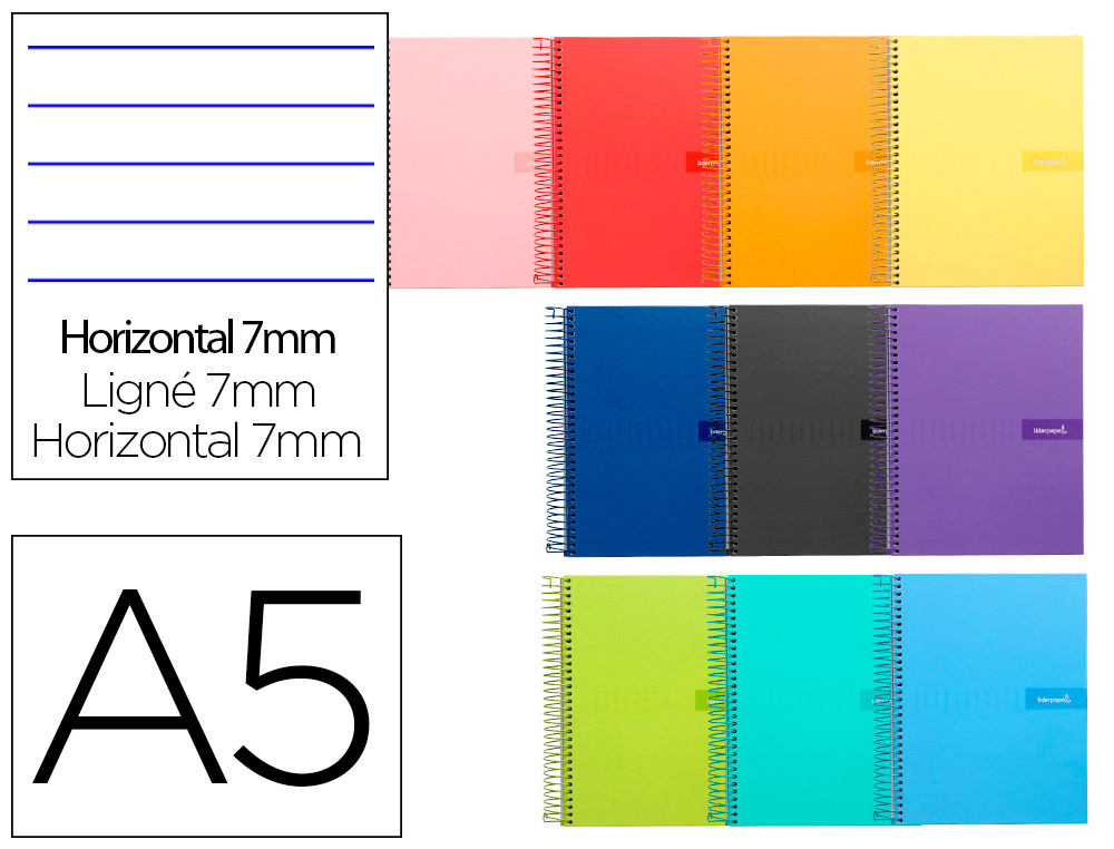 CADERNO ESPIRAL LIDERPAPEL DIN A5 CRAFTY CAPA FORRADA 80F 90 GR PAUTADO 7MM DUPLA MARGEM 6 FUROS CORES SORTIDAS