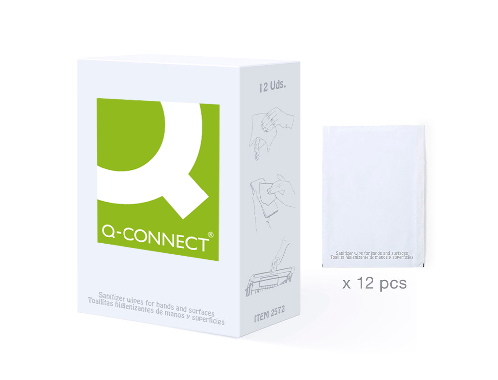 TOALHITA HIGIENIZANTE HIDROALCOOLICAS Q-CONNECT CAIXA DE 12 UNIDADES