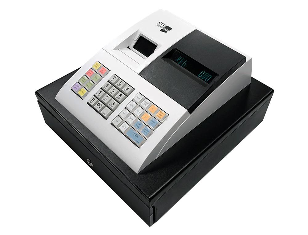 CAIXA REGISTADORA ECR SAMPOS ER-057 S BRANCA 14 DEPARTAMENTOS DISPLAY VFD ANTO REFLEXOS CONFORME NORMATIVA FATURA SIMPLI