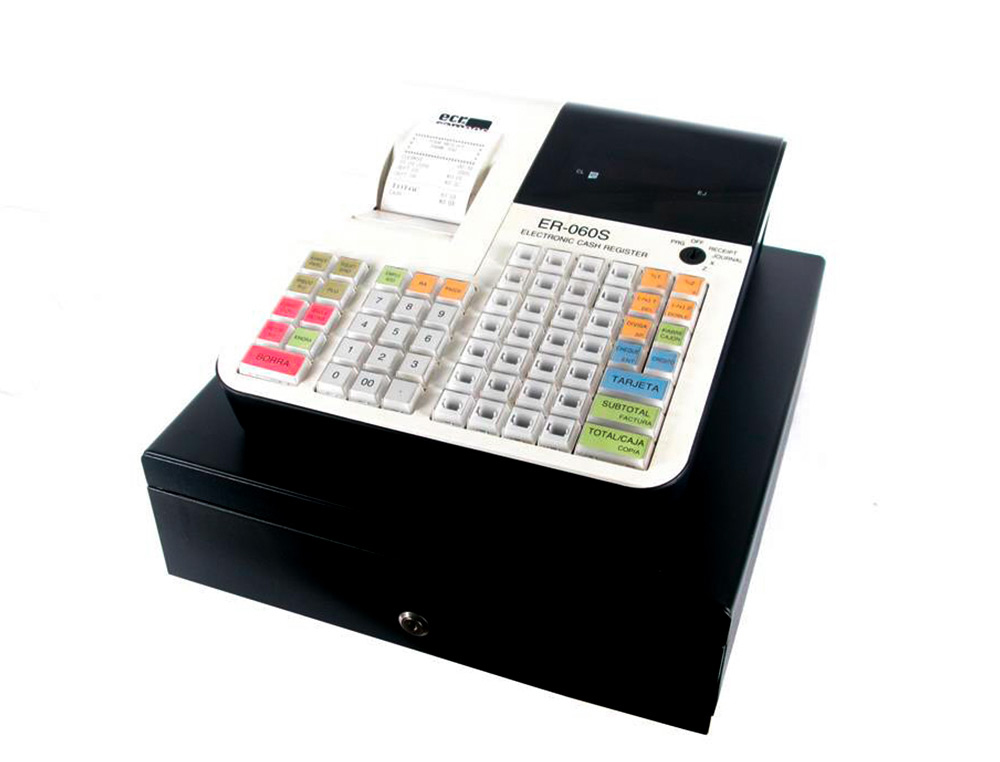 CAIXA REGISTADORA ECR SAMPOS ER-60 BRANCA 28 DEPARTAMENTOS DISPLAY VFD ANTO REFLEXOS CONFORME NORMATIVA FATURA SIMPLIFIC