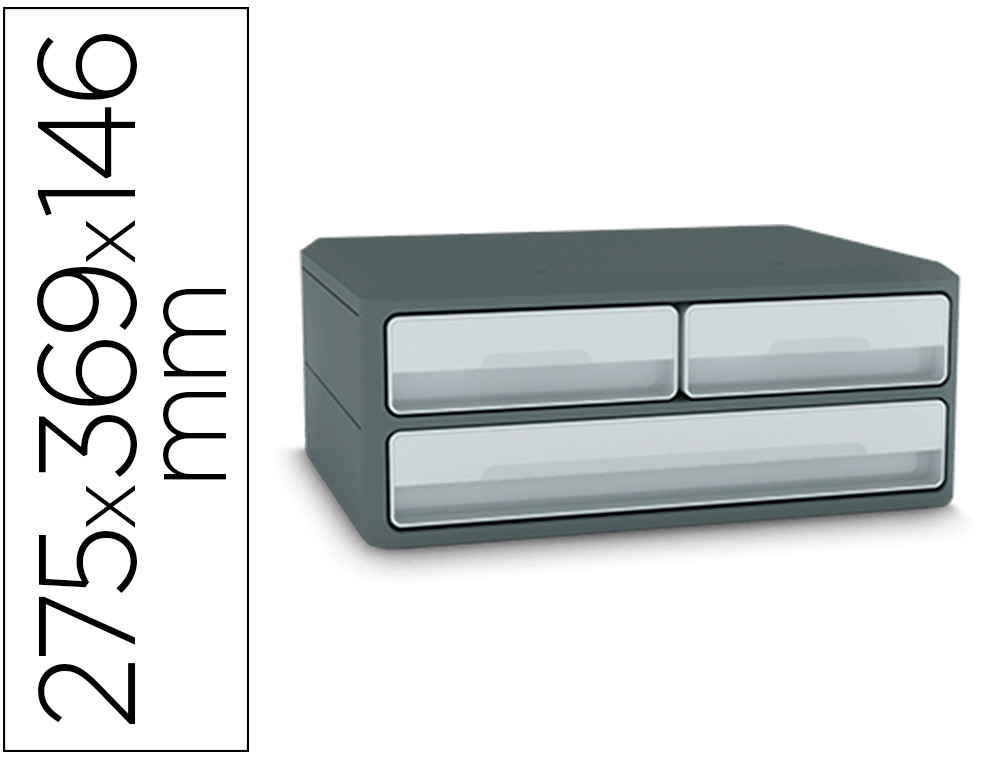 BLOCO CLASSIFICADOR DE GAVETAS CEP MOOV UP RECICLADO 80% 3 GAVETAS COR CINZA 275X369X146 MM