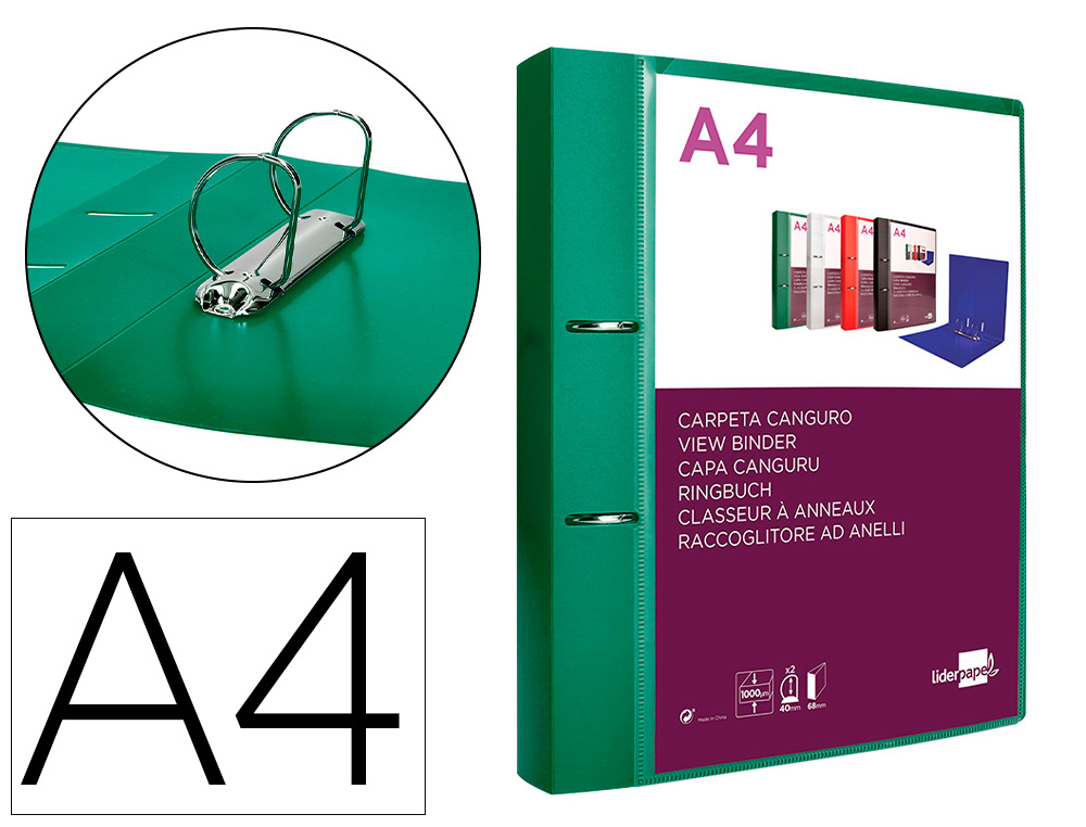 PASTA CANGURU LIDERPAPEL POLIPROPILENO DIN A4 2 ANEIS 40 MM MISTOS VERDE TRANSLICUDO