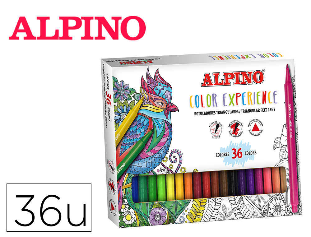 MARCADOR ALPINO COLOR EXPERIENCE CAIXA DE 36 MARCADORES TRIANGULARES CORES SORTIDAS