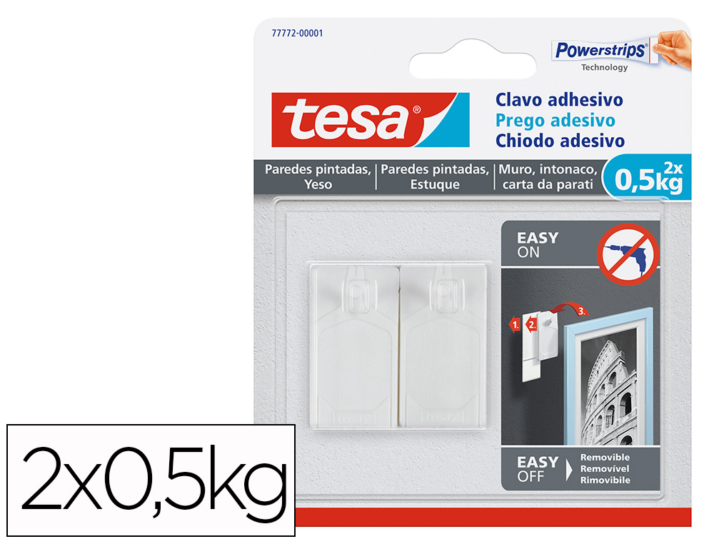 PREGO AUTOADESIVO TESA FIXACAO ATE 0,5 KG USO PAREDES PINTADAS REMOVIVEL BLISTER DE 2 UNIDADES
