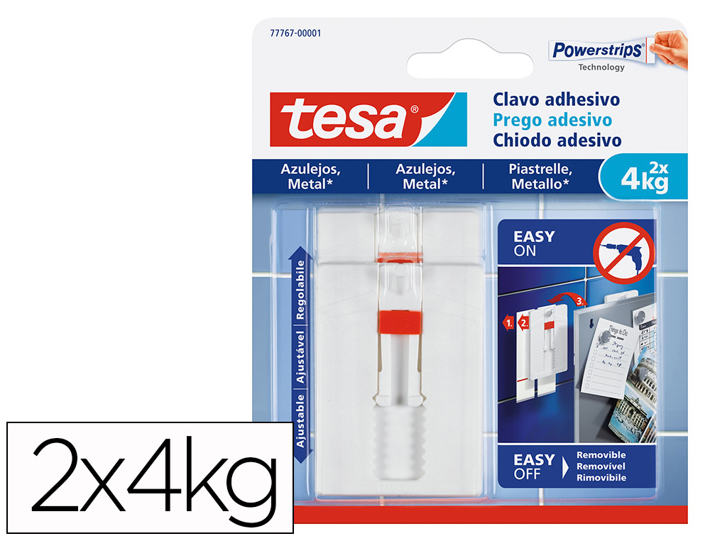 PREGO AUTOADESIVO TESA FIXACAO ATE 4 KG USO AZULEJOS REMOVIVEL BLISTER DE 2 UNIDADES