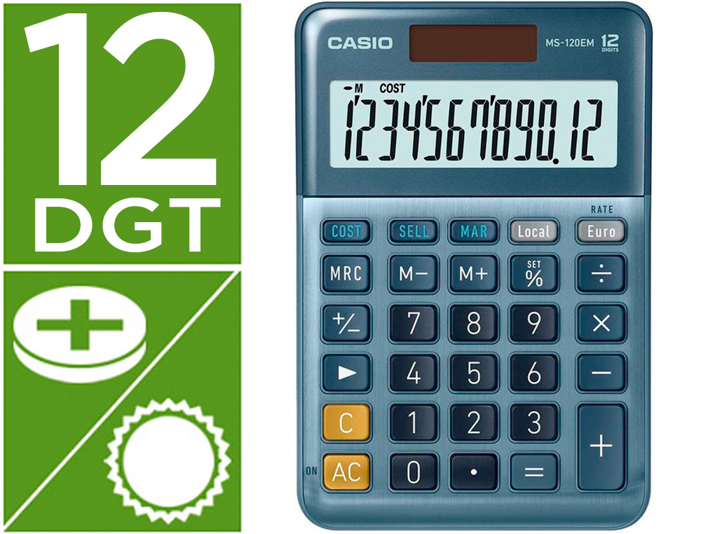 CALCULADORA CASIO MS-120EM SECRETARIA 12 DIGITOS TX +/- TECLA DUPLO ZERO COR AZUL