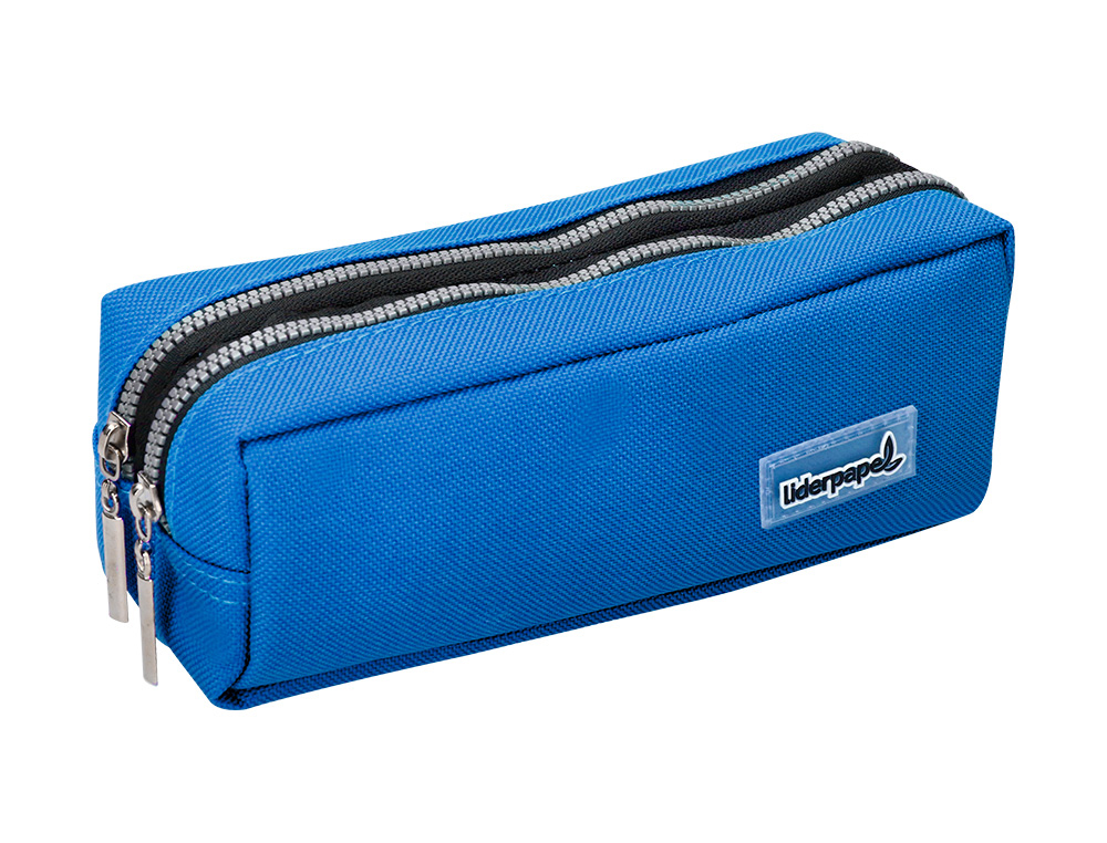 ESTOJO ESCOLAR LIDERPAPEL RETANGULAR 2 BOLSOS AZUL 185X55X70 MM
