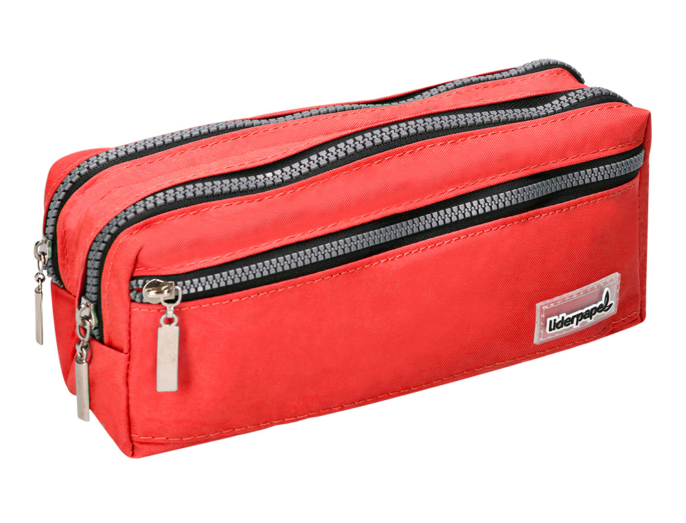 ESTOJO ESCOLAR LIDERPAPEL RETANGULAR 3 BOLSOS VERMELHO 210X80X85 MM