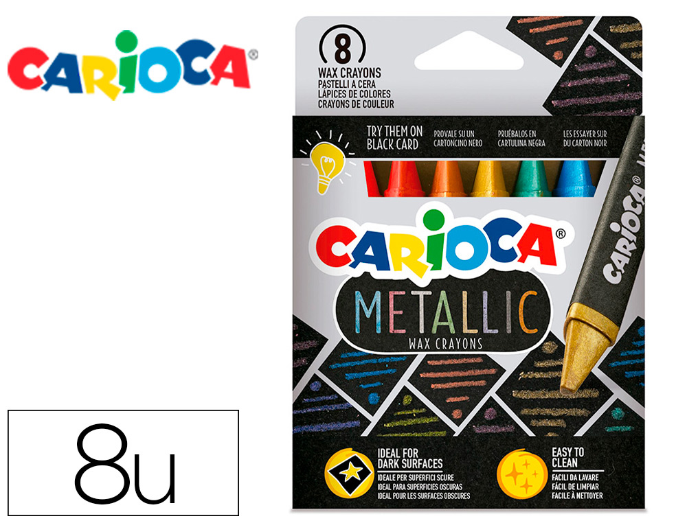 LAPIS DE CERA CARIOCA METALLIC TRIANGULAR CAIXA DE 8 CORES SORTIDAS
