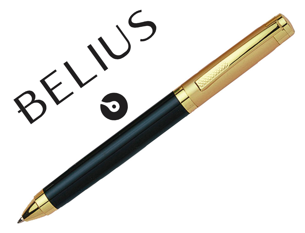 ESFEROGRAFICA BELIUS FRANKFURT PRETA E DOURADA TINTA AZUL EM ESTOJO
