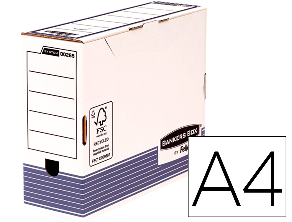 CAIXA PARA ARQUIVO MORTO FELLOWES A4 CARTAO RECICLADO 100% LOMBADA 100 MM MONTAGEM AUTOMATICA COR AZUL