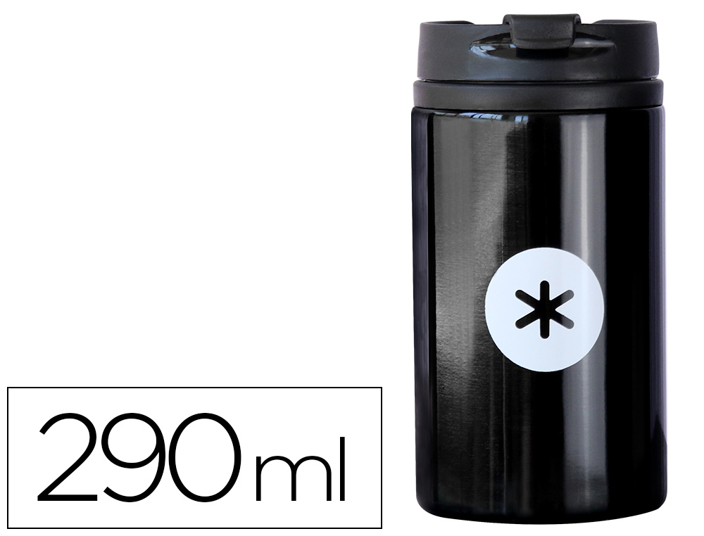 COPO ANTARTIK ACO INOXIDAVEL COM TAMPA DOSIFICADORA DE SEGURANCA E BASE ACOLCHOADA 290 ML COR PRETO
