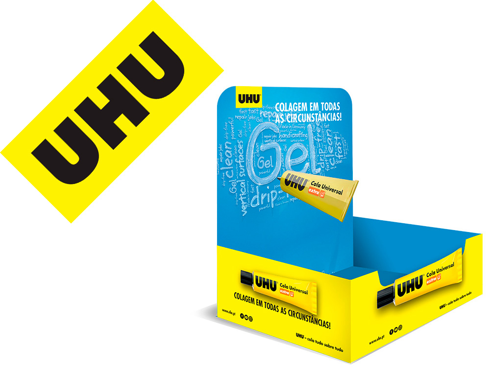 EXPOSITOR DE BALCAO COLA UNIVERSAL UHU GEL