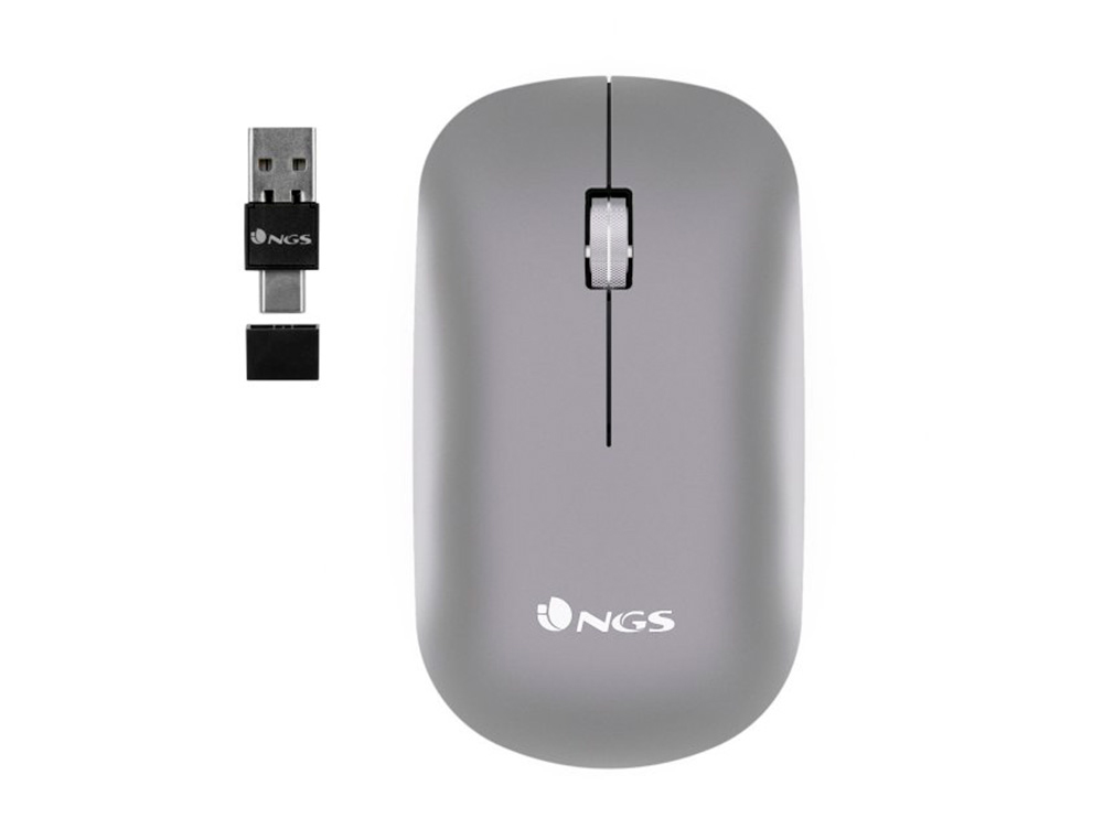 RATO NGS SNOOP OTICO 800/1200/1600/2000/2400 DPI SEM FIOS 2 BOTOES RECETOR USB-A + USB-C 2,4 GHZ COR CINZA