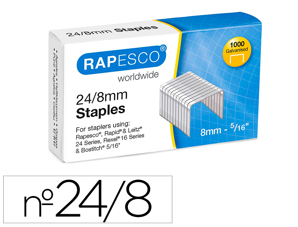 AGRAFES RAPESCO GALVANIZADOS 24/8 CAIXA DE 1000 UNIDADES