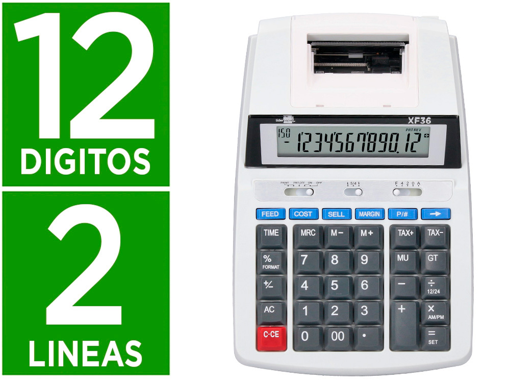 CALCULADORA LIDERPAPEL DE SECRETARIA COM IMPRESSORA ECRA PAPEL 12 DIGITOS IMPRESSAO BICOLOR BRANCA 235X155X62 MM