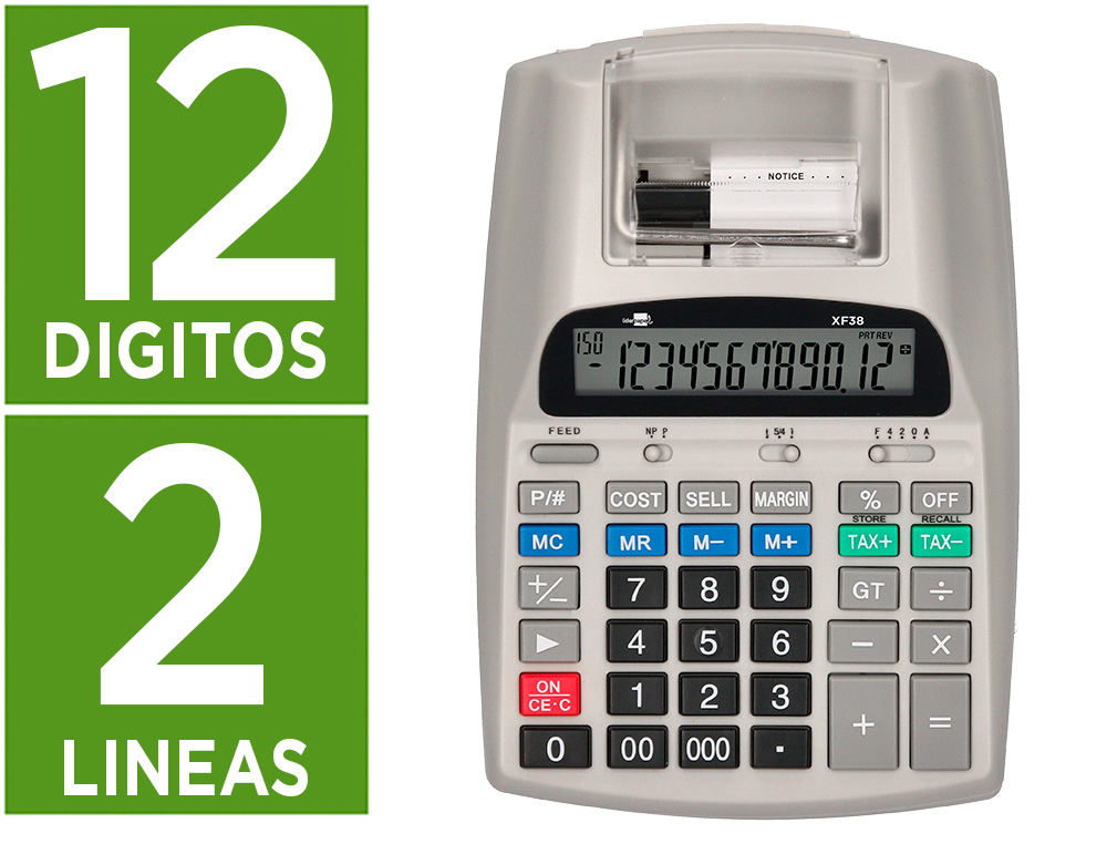 CALCULADORA LIDERPAPEL DE SECRETARIA COM IMPRESSORA ECRA PAPEL 12 DIGITOS IMPRESSAO BICOLOR BRANCA 225X158X56 MM