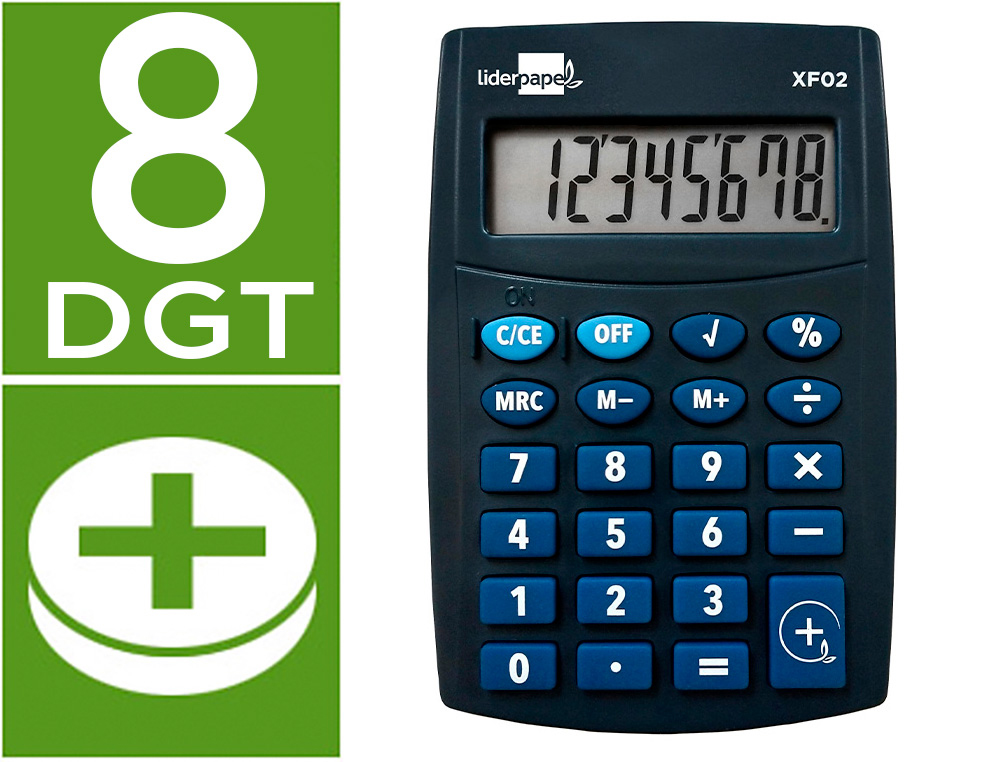CALCULADORA LIDERPAPEL DE BOLSO XF02 8 DIGITOS PILHAS COR AZUL 99X64X9 MM