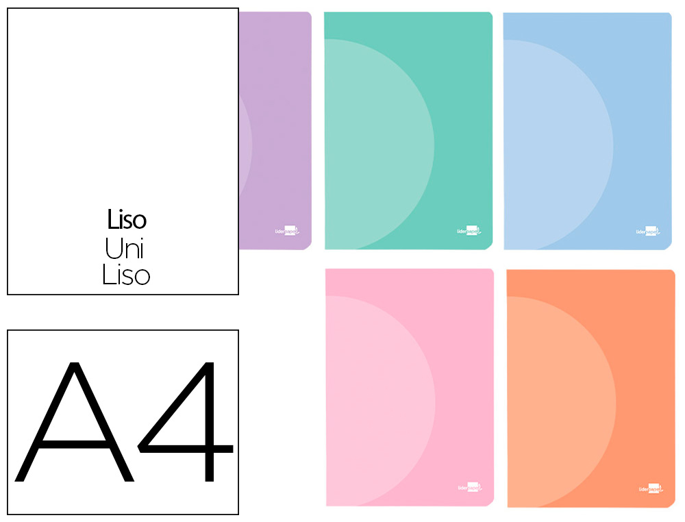 CADERNO AGRAFADO LIDERPAPEL 360 CAPA DE PLASTICO DIN A4 48 F 90 GR LISO SEM MARGEM CORES PASTEL SORTIDAS