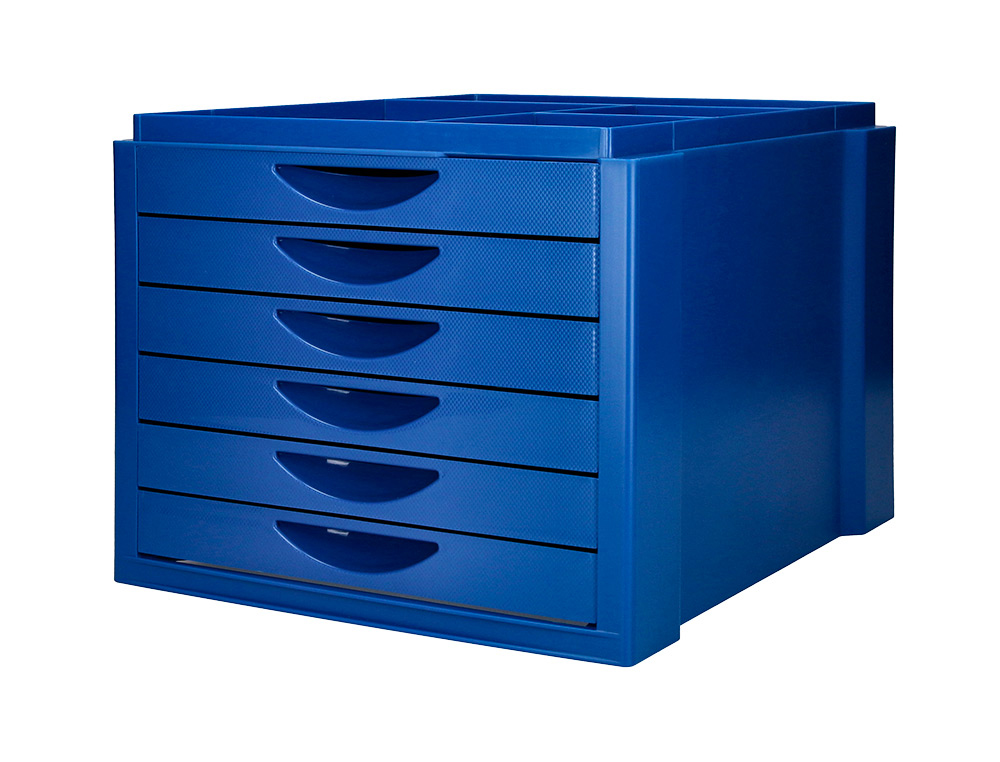 FICHEIRO GAVETAS DE SECRETARIA Q-CONNECT BANDEJA ORGANIZADORA SUPERIOR 6 GAVETAS COR AZUL OPACO 350X255X280 MM