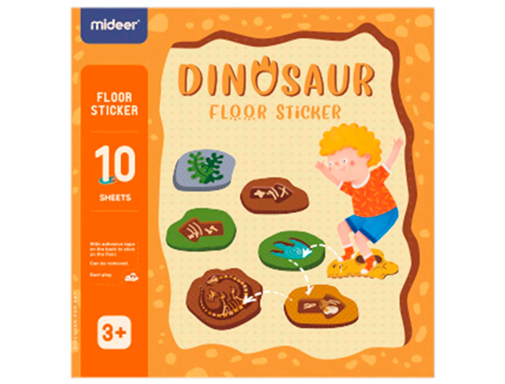 JOGO DIDATICO MIDEER DINOSSAURO COM 64 ADESIVOS PARA CHAO REMOVIVEIS