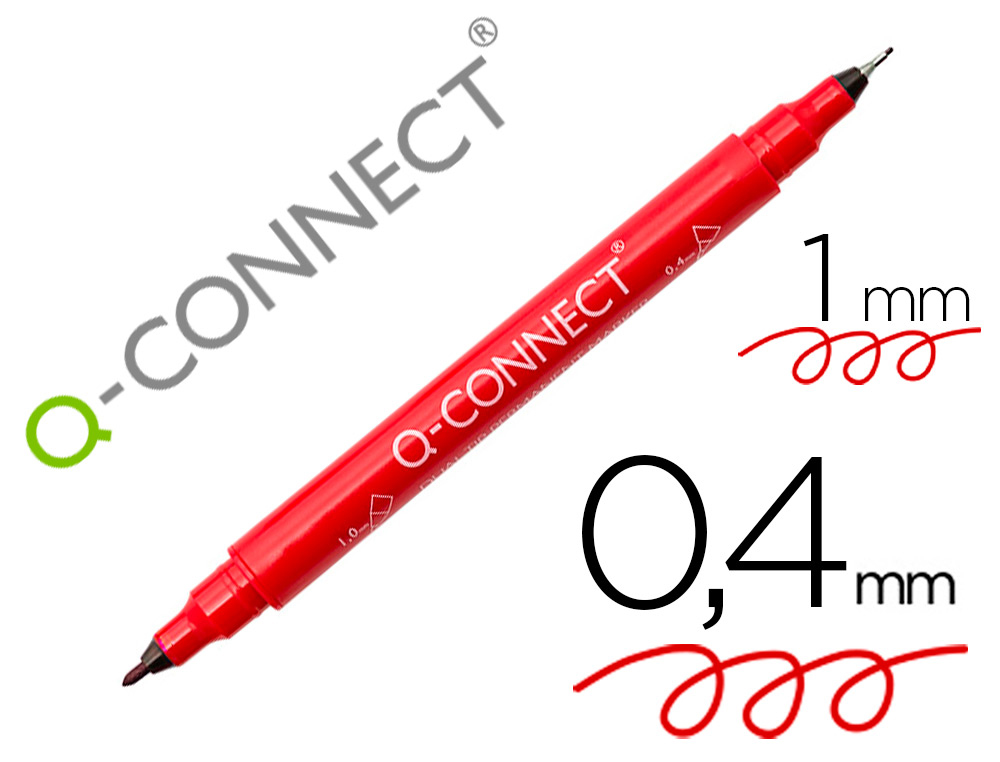 MARCADOR Q-CONNECT MARCADOR PERMANENTE DUPLA PONTA COR VERMELHO 0,4 MM E 1 MM