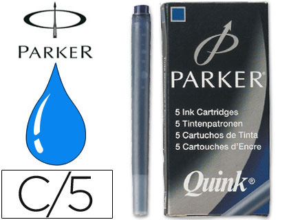 TINTA PARKER QUINK AZUL PERMANENTE CAIXA DE 5 CARTUCHOS