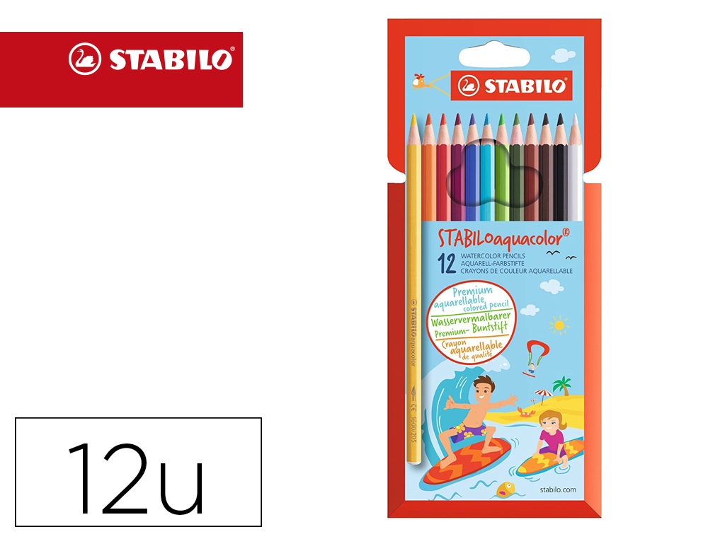 LAPIS DE COR STABILO AQUACOLOR AGUARELAVEIS ESTOJO CARTAO DE 12 CORES SORTIDAS