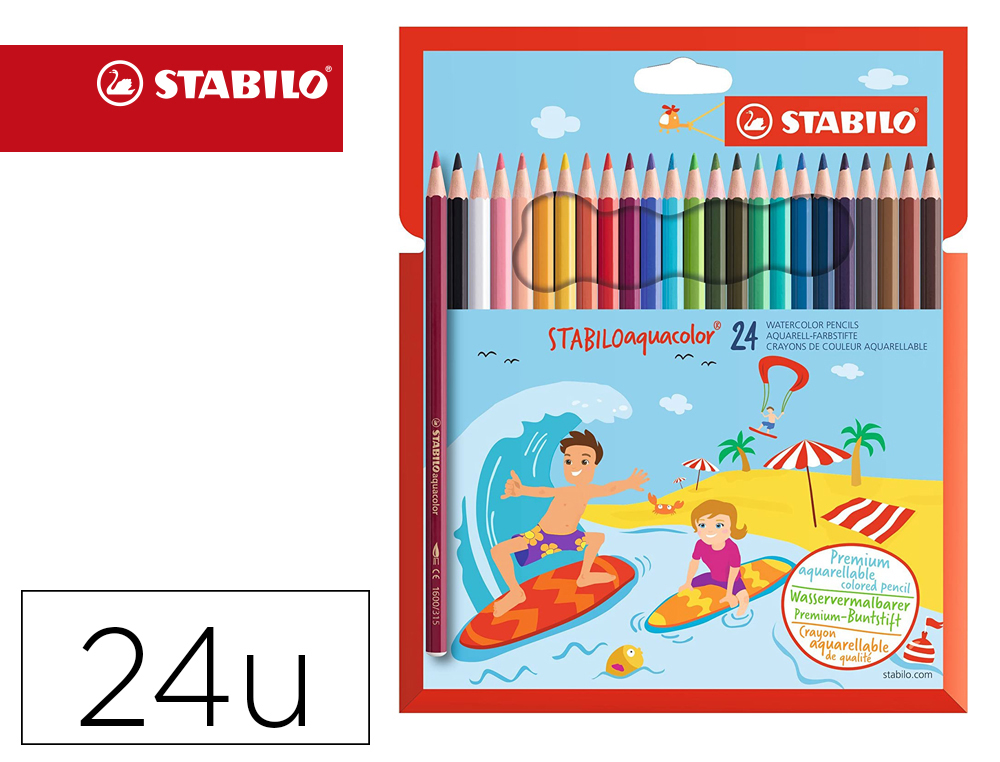 LAPIS DE COR STABILO AQUACOLOR AGUARELAVEIS ESTOJO CARTAO DE 24 CORES SORTIDAS
