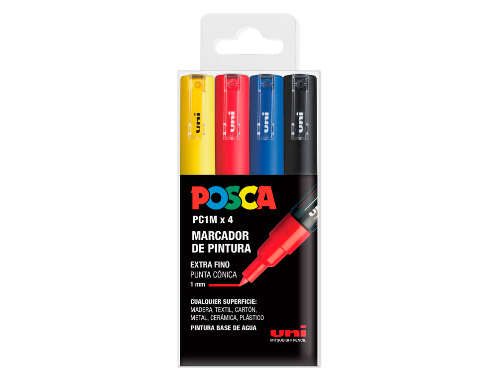 MARCADOR UNI POSCA PC-1M/4C MARCADOR DE PINTURA PONTA EXTRAFINA 0,7 MM ESTOJO DE 4 UNIDADES CORES BASICAS
