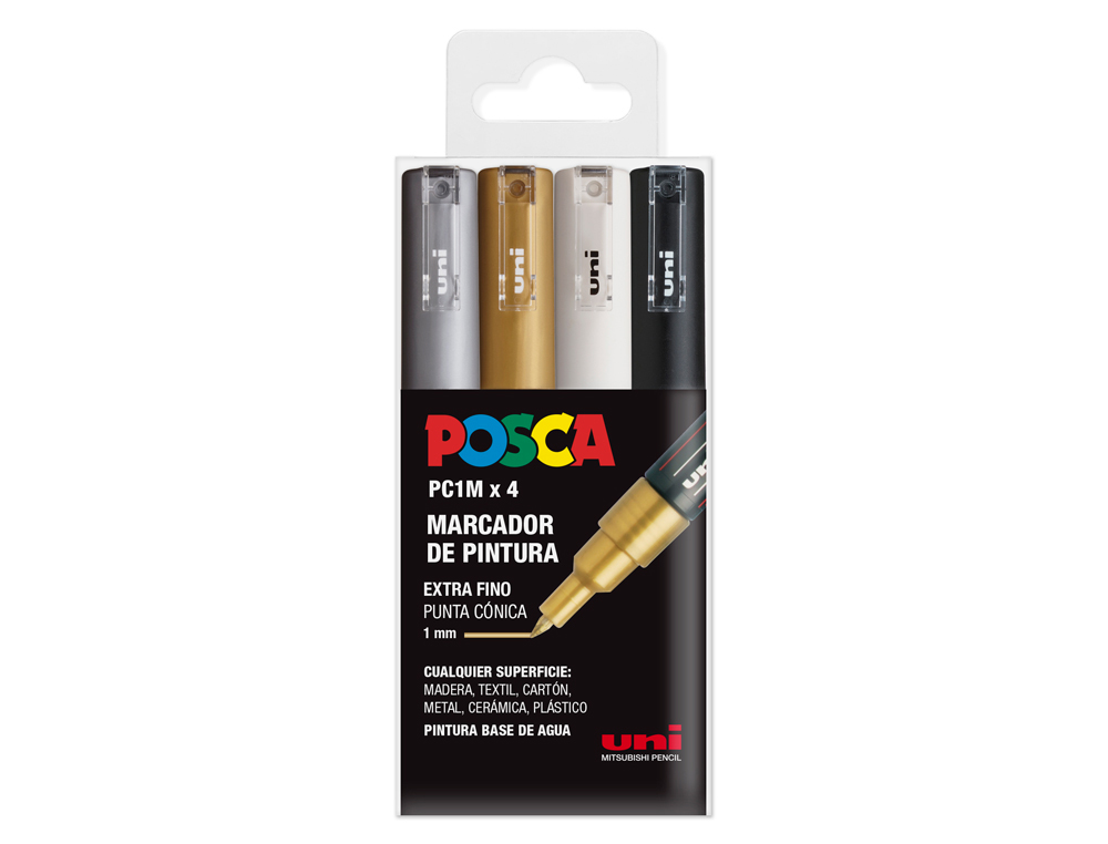MARCADOR UNI POSCA PC-1M/4C MARCADOR DE PINTURA PONTA EXTRA FINA 1 MM ESTOJO GSWB DE 4 UNIDADES SORTIDAS