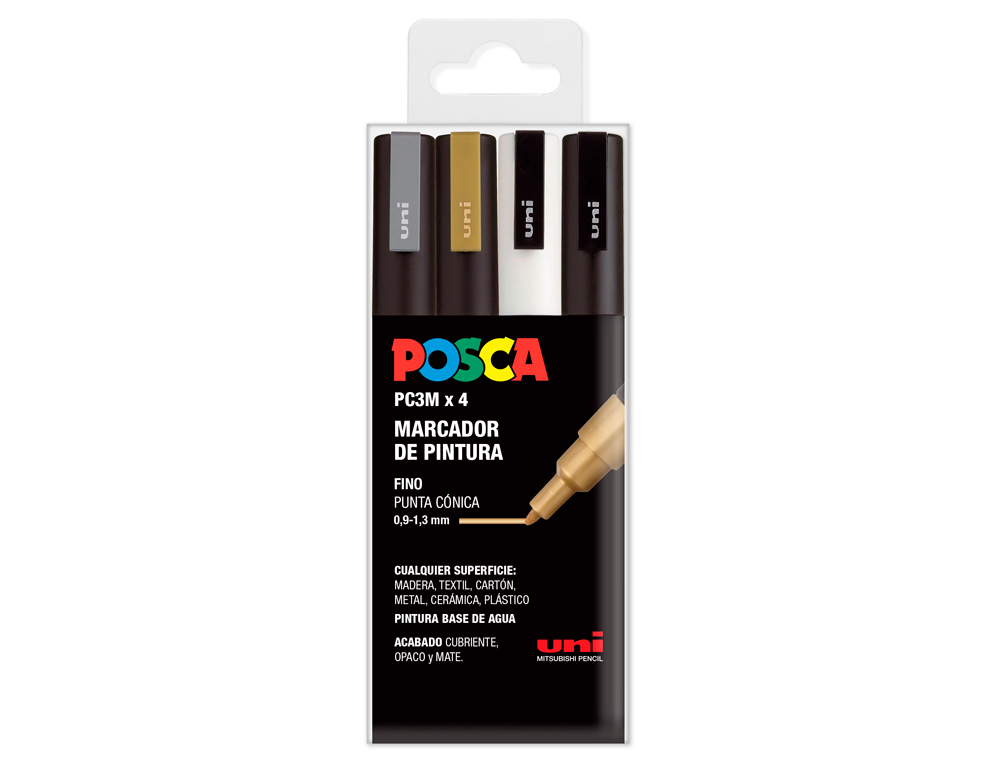 MARCADOR UNI POSCA PC-3M/4C MARCADOR DE PINTURA PONTA CONICA 0,9-1,3 MM GSWB ESTOJO DE 4 UNIDADES