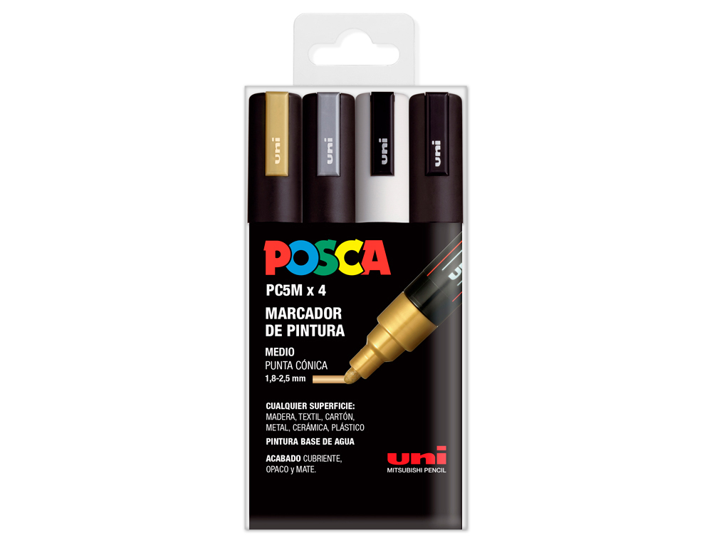 MARCADOR UNI POSCA PC-5M/4C MARCADOR DE PINTURA PONTA CONICA 1,8-2,5 MM GSWB ESTOJO DE 4 UNIDADES
