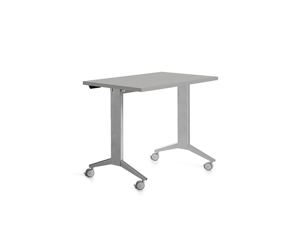 MESA DE ESCRITORIO ROCADA 120X60CM COM TABULEIRO REBATIVEL 90 ACABAMENTO FD02 ALUMINIO/CINZA
