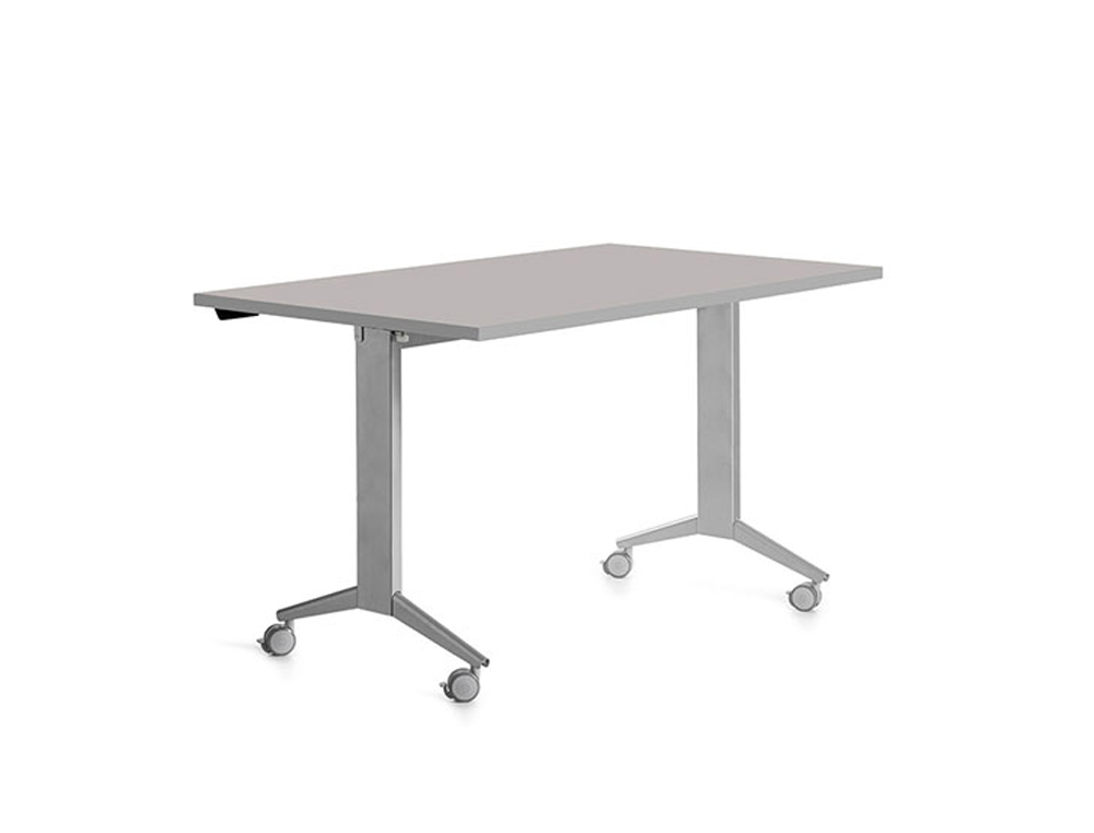 MESA DE ESCRITORIO ROCADA 140X80CM COM TABULEIRO REBATIVEL 90 ACABAMENTO FD02 ALUMINIO/CINZA