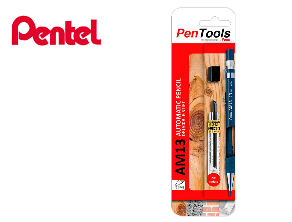 BLISTER LAPISEIRA PENTEL PENTOOLS AM 13 1,3 MM HB INCLUIDA 8 MINAS DE RECARGA