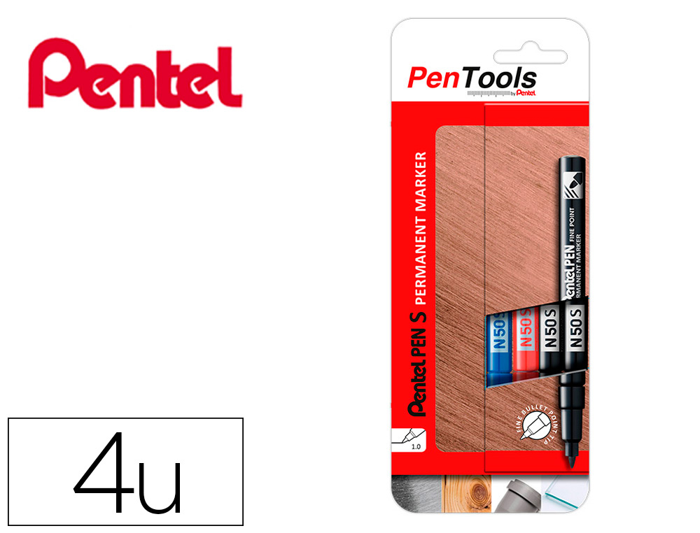 BLISTER MARCADOR PENTEL PENTOOLS PERMANENTE N50S PONTA DE 1 MM REDONDA COM 4 CORES SORTIDAS