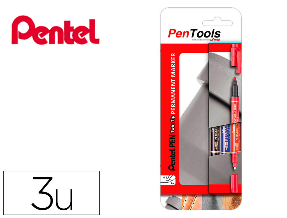 BLISTER MARCADOR PENTEL PENTOOLS N75W PONTA DUPLA 0,3-1,2 MM REDONDA COM 3 UNIDADES EM CORES SORTIDAS