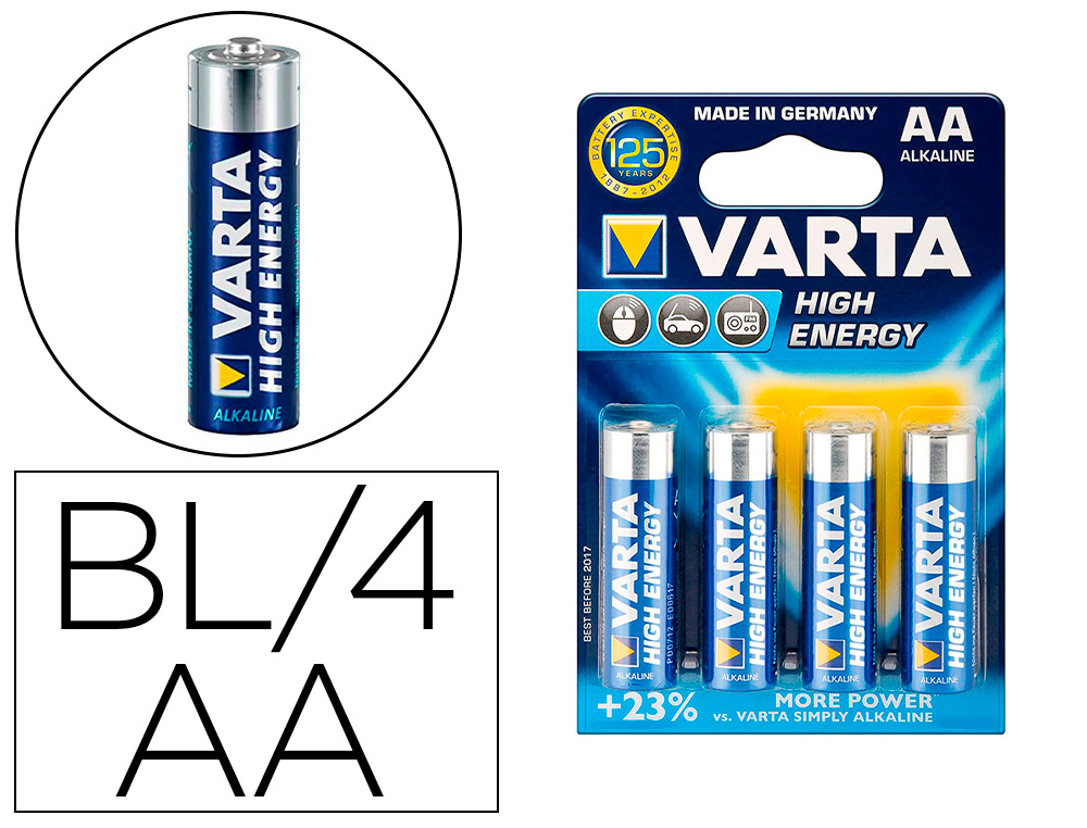 PILHA VARTA ALCALINA AA TIPO LR-6 BLISTER DE 4 UNIDADES