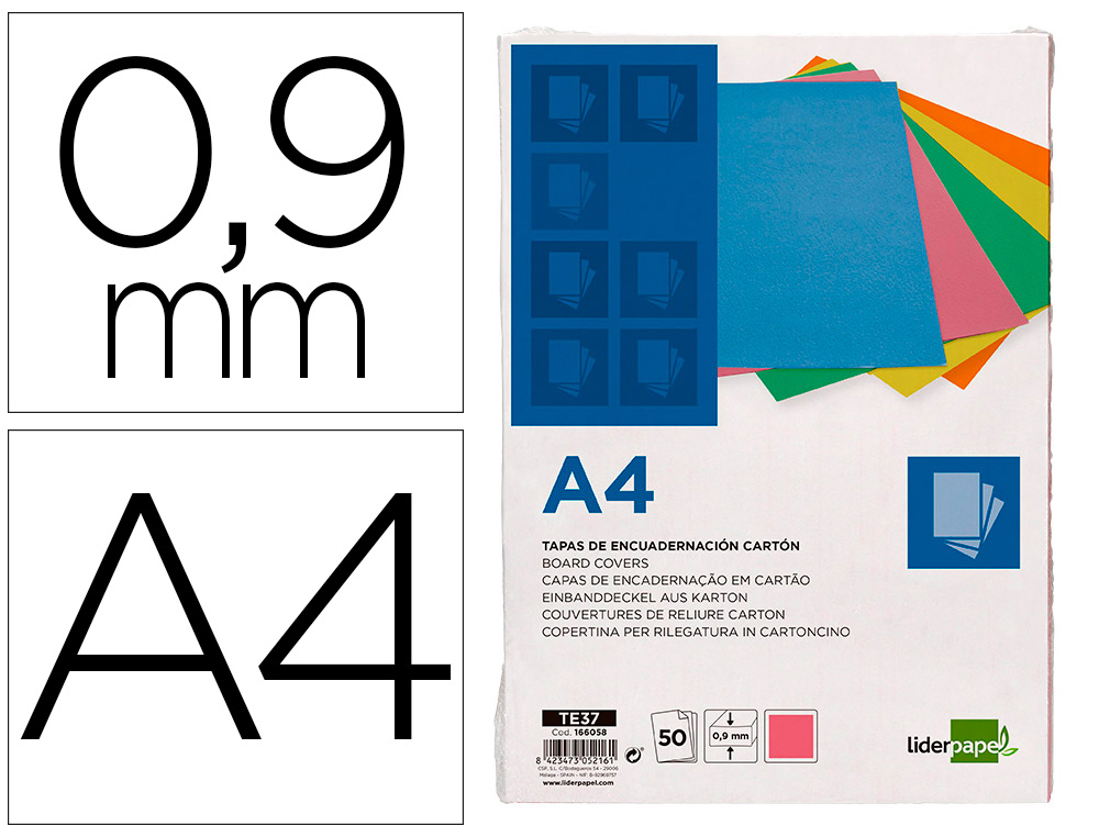 CAPA DE ENCADERNACAO LIDERPAPEL CARTAO DIN A4 0,9 MM ROSA FLUOR PACK DE 50 UNIDADES