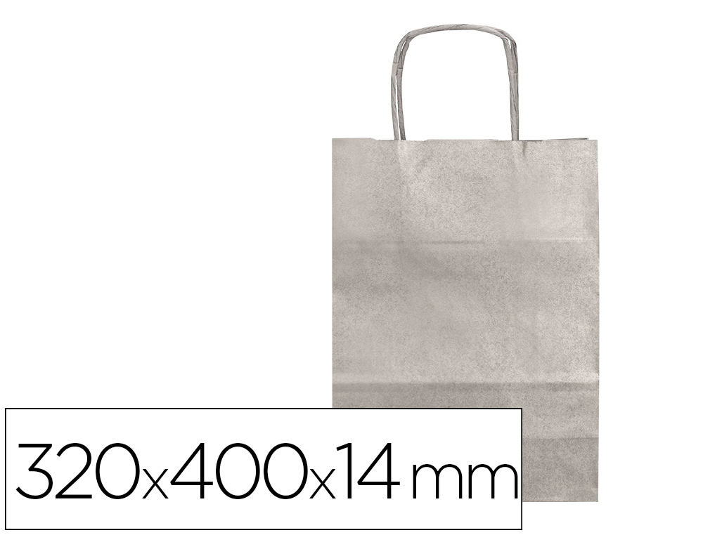 SACO DE PAPEL Q-CONNECT KRAFT PRATA L COM ASA TORCIDA 320X400X14 MM