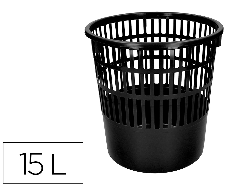 CESTO DE PAPEIS EM PLASTICO LIDERPAPEL ECOUSE 100% RECICLADO PRETO 15 LITROS 285X290 MM
