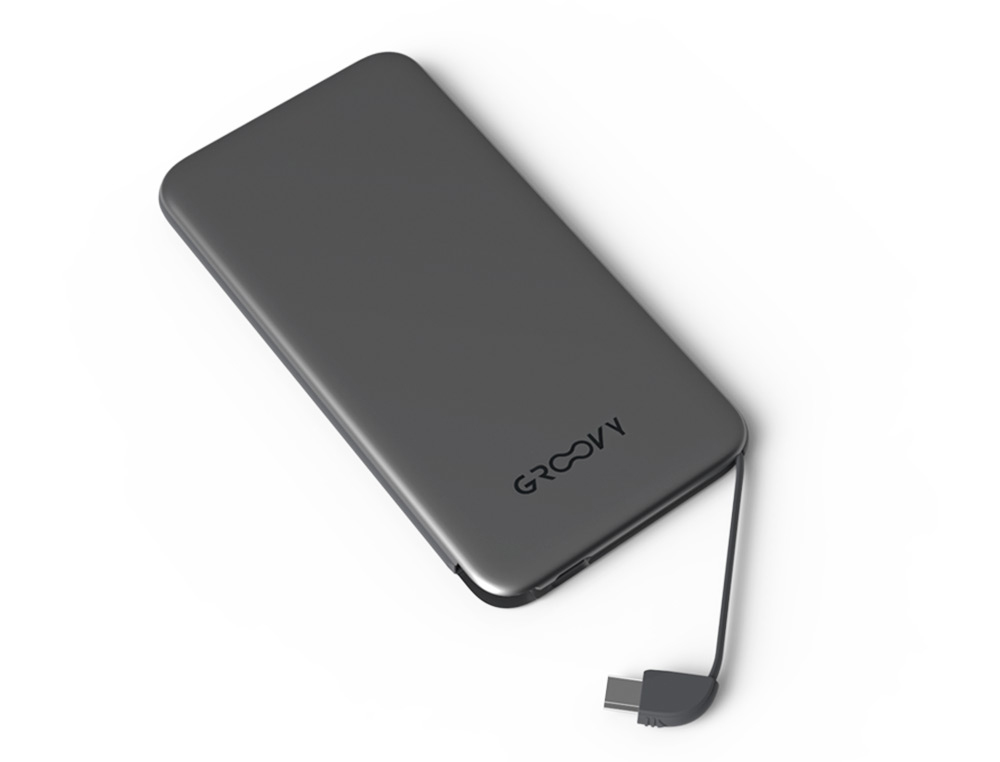 BATERIA EXTERNA GROOVY 4000MAH PARA DISPOSITIVOS ANDROID MICRO USB + TIPO C COR CINZA ESCURO